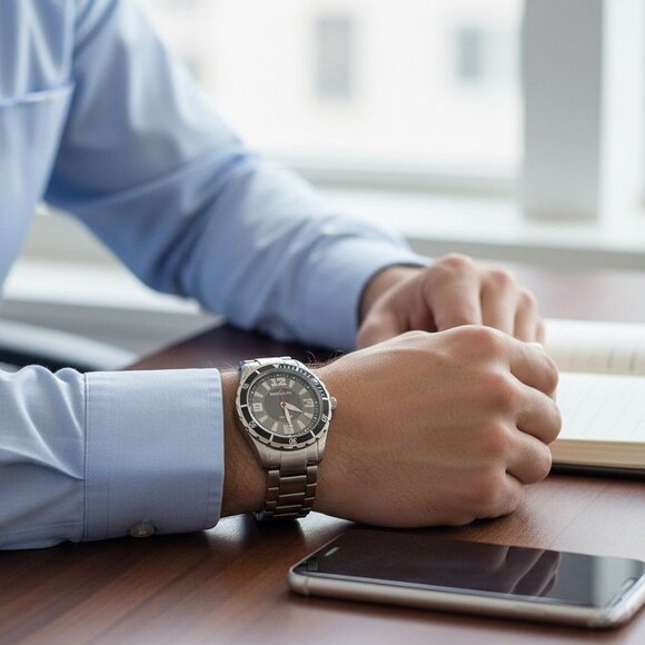 Rockland Quartz Watch Stainless Steel Band ROC011S Fits 8" Wrist Mens Timepiece - Picture 2 of 6